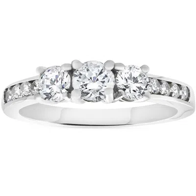 Pompeii3 1ct 3-stone Diamond Engagement Ring 14k White Gold In Silver