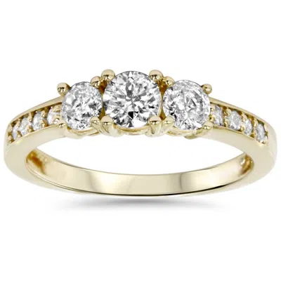 Pompeii3 1ct 3 Stone Diamond Engagement Ring 14k Yellow Gold Size Selectable