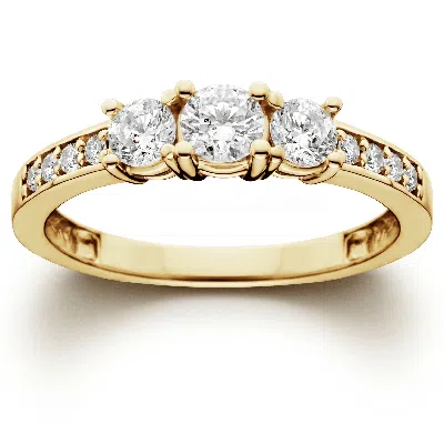 Pompeii3 1ct 3 Stone Diamond Engagement Ring 14k Yellow Gold Size Selectable In White