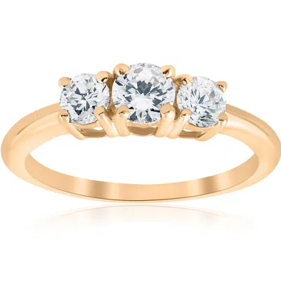 Pompeii3 1ct 3 Stone Diamond Engagement Round Cut Ring 10k Yellow Gold