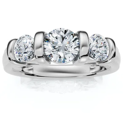 Pompeii3 1ct 3-stone Bar Set Engagement Ring 10k Lab Grown In Silver