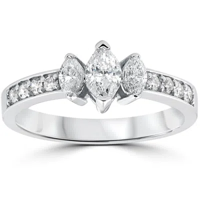 Pompeii3 1ct 3-stone Marquise Diamond Engagement Ring 14k White Gold Size Selectable In Metallic
