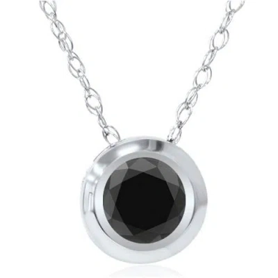 Pompeii3 1ct Aaa Black Diamond Solitaire Bezel Pendant 14k White Gold In Multi