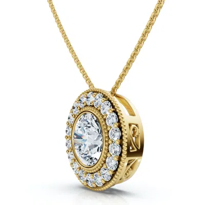 Pompeii3 1ct Beverly Diamond Halo Bezel Pendant 14k Gold 18" Necklace Lab Grown