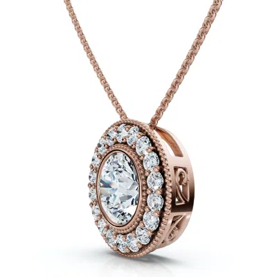 Pompeii3 1ct Beverly Diamond Halo Bezel Pendant 14k Gold 18" Necklace Lab Grown In Multi