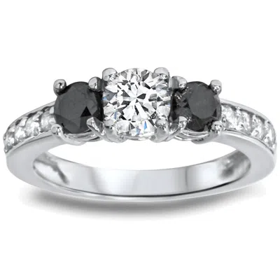 Pompeii3 1ct Black & White Diamond 3 Stone Ring 14k White Gold In Multi