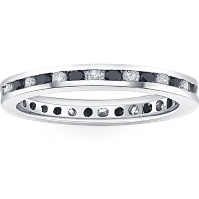 Pompeii3 1ct Black & White Diamond Eternity Ring 14k White Gold Band In Multi
