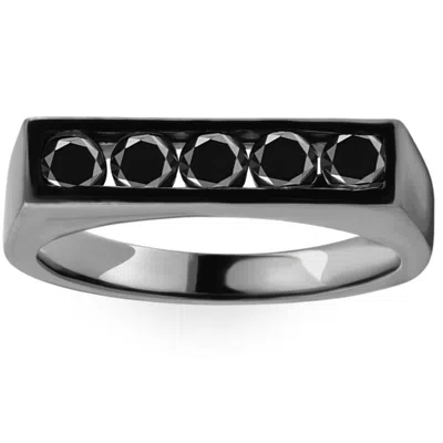 Pompeii3 1ct Black Diamond 5-stone Men's Ring In 10k Black Gold In Multi