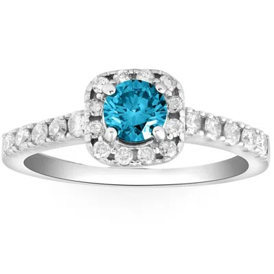 Pompeii3 1ct Blue Diamond Cushion Halo Engagement Ring In 14k White Gold In Multi
