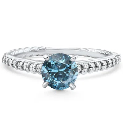 Pompeii3 1ct Blue Diamond Engagement Ring 14k White Gold Lab Grown
