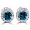 Pompeii3 1ct Blue Diamond Halo Studs 10k White Gold Earrings In Multi