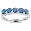 Pompeii3 1ct Blue Diamond Wedding Five Stone Ring 14k White Gold In Blue
