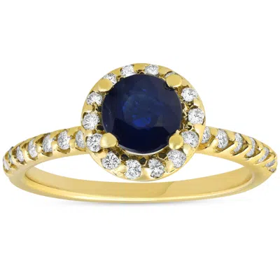 Pompeii3 1ct Blue Sapphire & Diamond Halo Engagement Ring 14k Yellow Gold In Multi