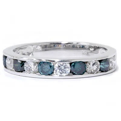 Pompeii3 1ct Channel Set Blue & White Diamond Ring 14k White Gold In Multi