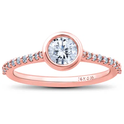 Pompeii3 1ct Charlotte Diamond Engagement Ring 14k Rose Gold Lab Grown Bezel Round In Silver