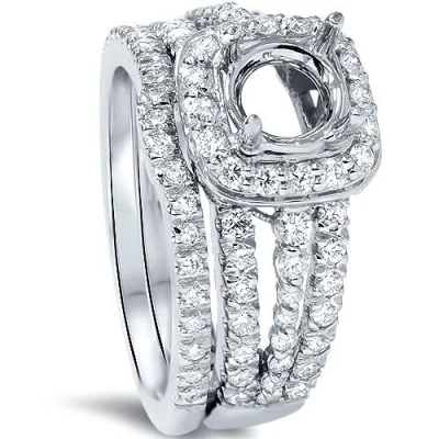 Pompeii3 1ct Cushion Halo Diamond Engagement Mount Set 14k White Gold In Silver