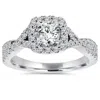 Pompeii3 1ct Cushion Halo Diamond Engagement Ring 14k White Gold In Silver