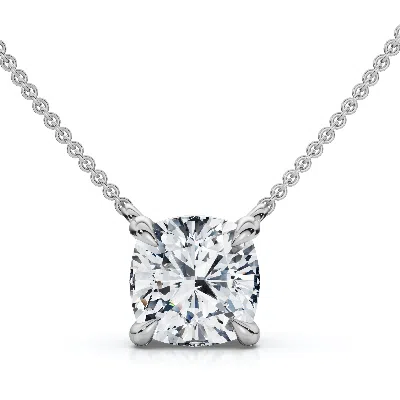 Pompeii3 1ct Cushion Solitaire Diamond Pendant 14k Gold 18" Necklace Lab Grown In Metallic