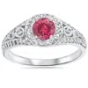 Pompeii3 1ct Diamond & Synthetic Pink Tourmaline Vintage Ring 14k White Gold In Multi