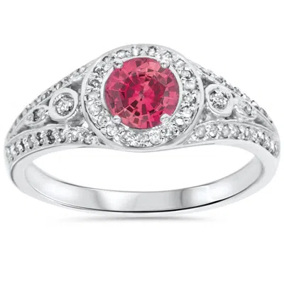 Pompeii3 1ct Diamond & Synthetic Pink Tourmaline Vintage Ring 14k White Gold In Multi