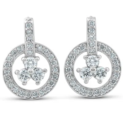 Pompeii3 1ct Diamond Circle Three Stone Drop Dangle Earrings 14k White Gold In Silver