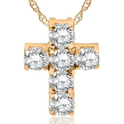Pompeii3 1ct Diamond Cross Pendant 14k Yellow Gold 1/2" Tall In Silver