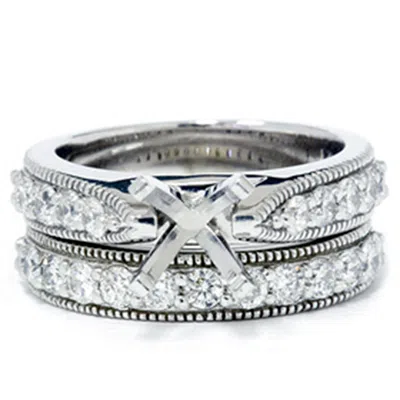 Pompeii3 1ct Diamond Engagement Matching Wedding Ring 14k Set In Silver