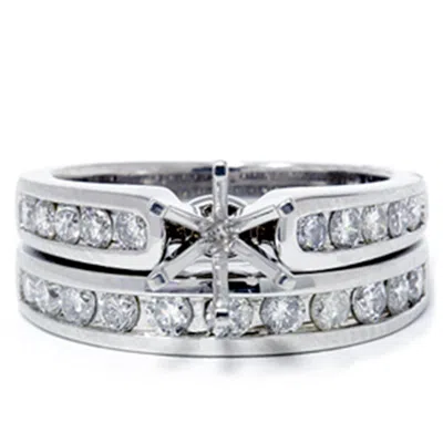 Pompeii3 1ct Diamond Engagement Matching Wedding Ring Setting 14k White Gold In Silver