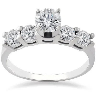 Pompeii3 1ct Diamond Engagement Ring Five Stone 14k White Gold In Silver