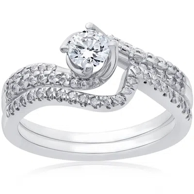 Pompeii3 1ct Diamond Engagement Ring Set 14k White Gold In Silver