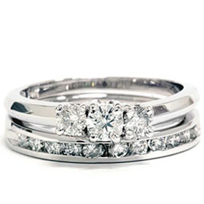 Pompeii3 1ct Diamond Engagement Wedding Ring Set 3-stone Channel Set Round Cut Solitaire In Multi