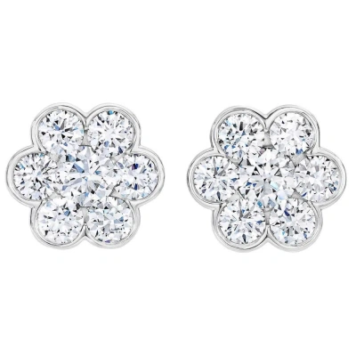 Pompeii3 1ct Diamond Floral Shape Studs Lab Grown Earrings White Or Yellow Gold In Silver