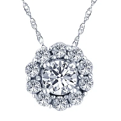 Pompeii3 1ct Diamond Halo Pendant 14k White Gold In Silver