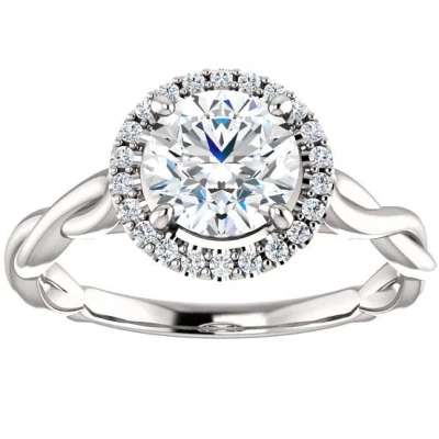 Pompeii3 1ct Diamond Halo Vintage Solitaire Round Cut Intertwined Band 14k White Gold In Silver