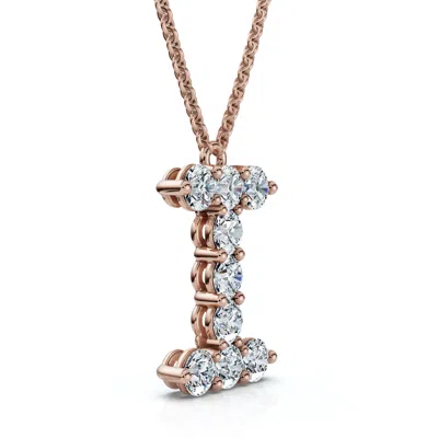 Pompeii3 1ct Diamond Initial "i" Pendant 14k Gold 18" Necklace Lab Grown 5/8" Tall In Pink