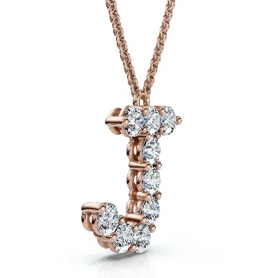 Pompeii3 1ct Diamond Initial "j" Pendant 14k Gold 18" Necklace Lab Grown 5/8" Tall In Purple