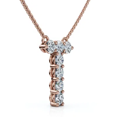 Pompeii3 1ct Diamond Initial "t" Pendant 14k Gold 18" Necklace Lab Grown 5/8" Tall In Burgundy