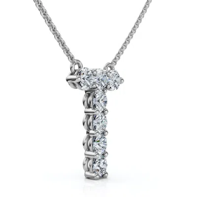 Pompeii3 1ct Diamond Initial "t" Pendant 14k Gold 18" Necklace Lab Grown 5/8" Tall In Silver