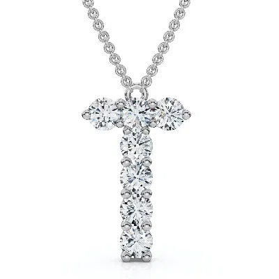 Pompeii3 1ct Diamond Initial "t" Pendant 14k Gold 18" Necklace Lab Grown 5/8" Tall In Silver