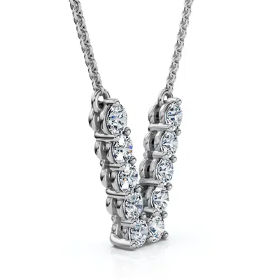Pompeii3 1ct Diamond Initial "v" Pendant 14k Gold 18" Necklace Lab Grown 5/8" Tall In Metallic