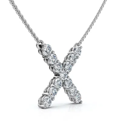 Pompeii3 1ct Diamond Initial "x" Pendant 14k Gold 18" Necklace Lab Grown 5/8" Tall In Silver