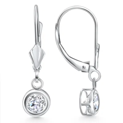 Pompeii3 1ct Diamond Lab Grown Dangle Lever Back Hoop Earrings 14k White Gold In Silver