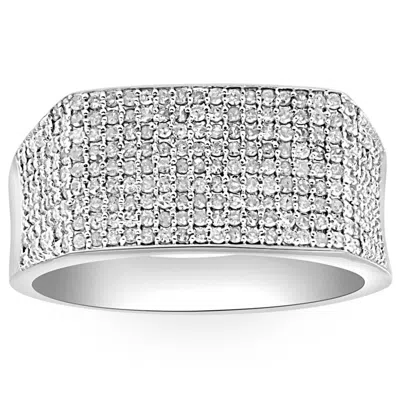 Pompeii3 1ct Diamond Men's White Gold Pave Wedding Ring Anniversary Band In Silver