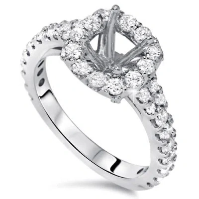 Pompeii3 1ct Diamond Ring Cushion Halo Setting 14k White Gold Semi Mount In Silver