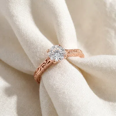 Pompeii3 1ct Diamond Solitaire 14k Rose Gold Engagement Ring Art Deco Lab Grown In Transparent