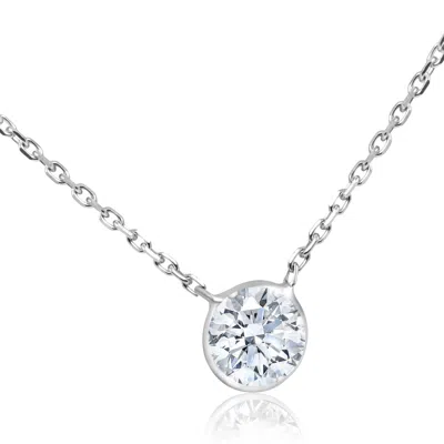 Pompeii3 1ct Diamond Solitaire Bezel Pendant 14k White Gold 18" Enhanced In Multi