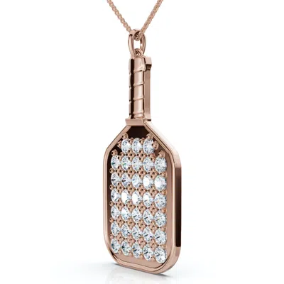 Pompeii3 1ct Diamond Studded Pickleball Paddle Pendant Necklace 14k Gold Lab Grown