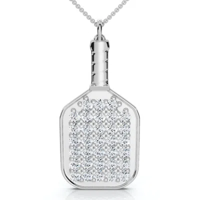 Pompeii3 1ct Diamond Studded Pickleball Paddle Pendant Necklace 14k Gold Lab Grown In Metallic