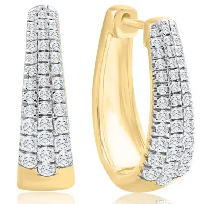 Pompeii3 1ct Diamond Tapered Oval Shape Hoops In 10k Yellow Gold Lab Grown 19mm Tall In Multi