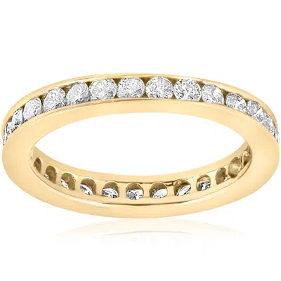 Pompeii3 1ct Diamond Wedding Eternity Stackable 14k Yellow Gold Ring Channel Set In Silver